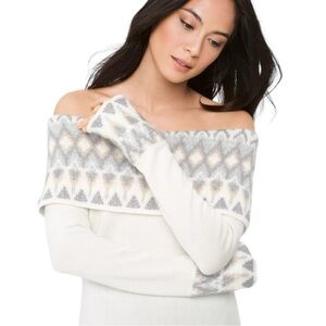 White House Black Market Off-Shoulder Sweater - Gray and Cream Pattern